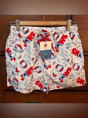 Cakeworthy Jaws Shark Swim Shorts Graphic Beach Vacation Swim Trunks